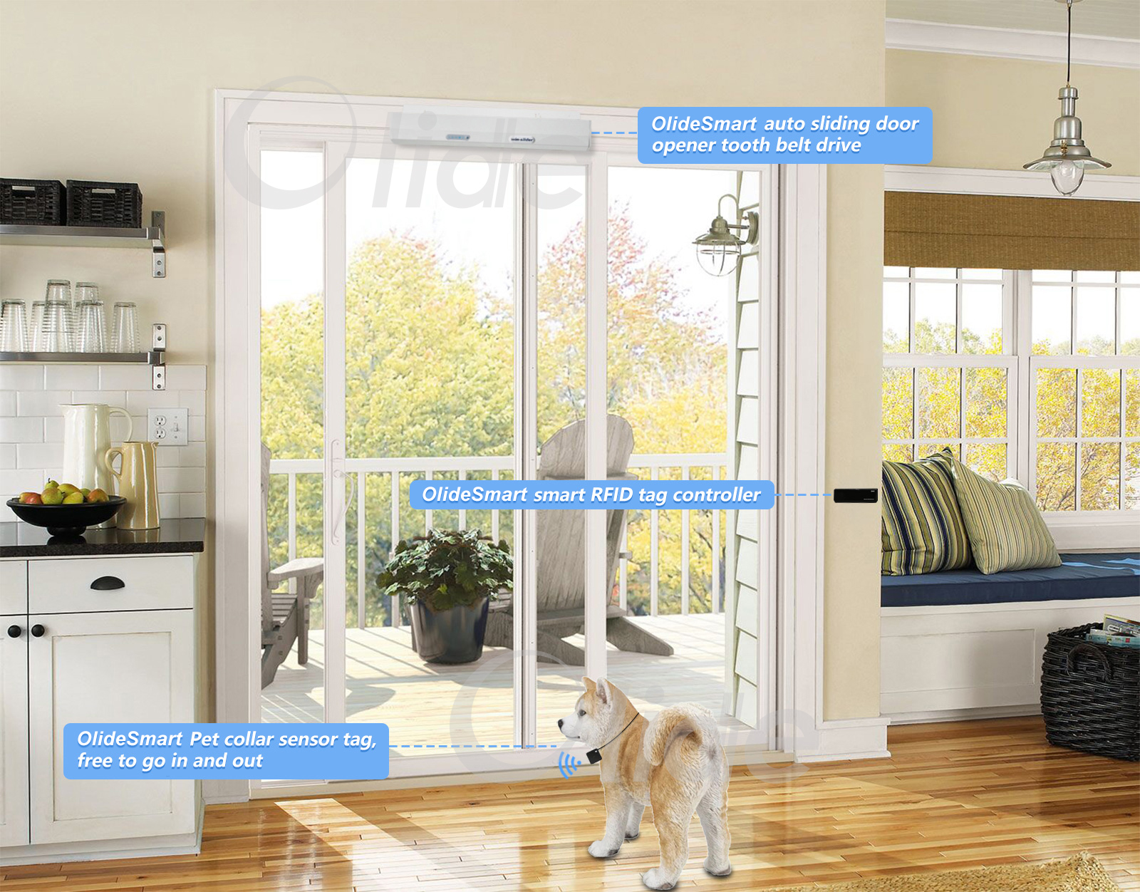 olide wifi smart phone control residential pet sliding door application