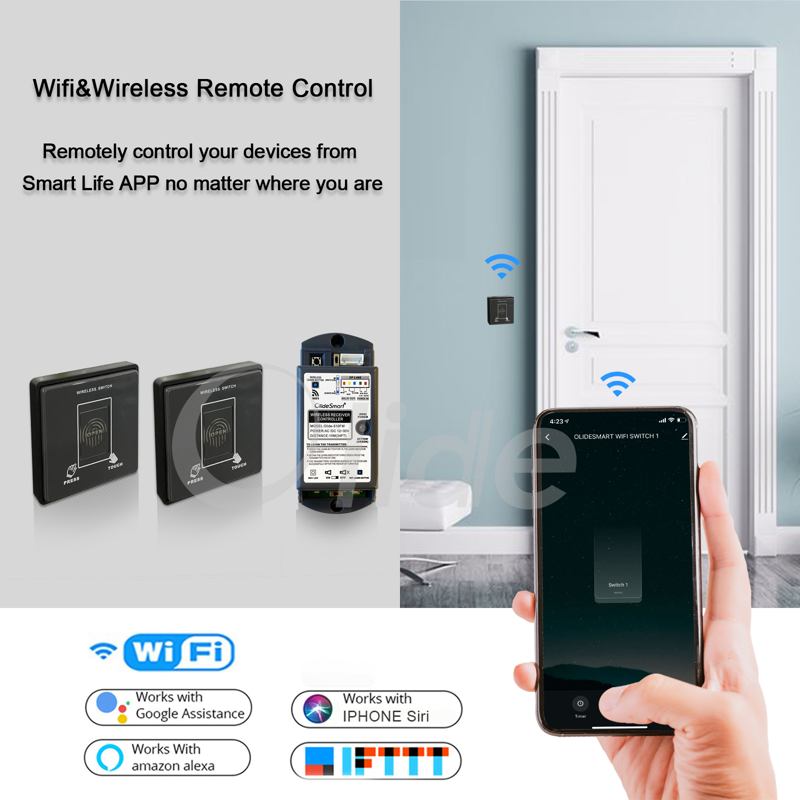 Smart electric swing door with wireless touch switches