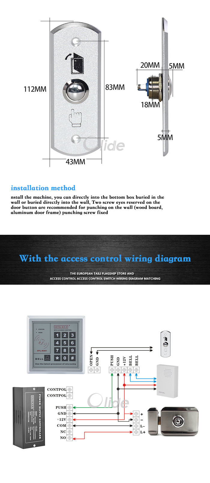 Alloy Material Door Access Control Push Switch 4700