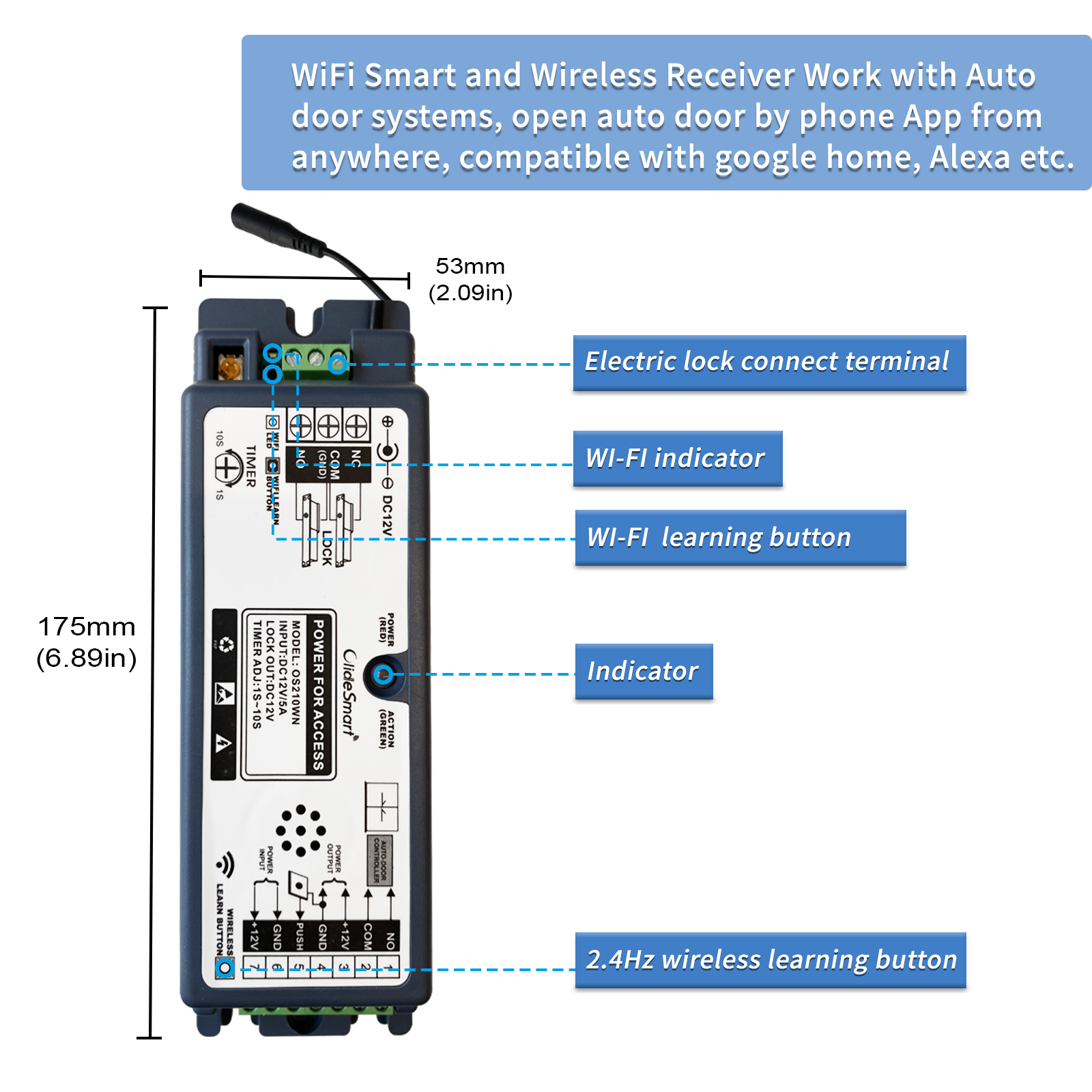 2.4GHz WiFi Access Control 400lb Holding Force Electic Strike Door Lock System Kit with Remote and Smartphone app Control paired with Wireless Slim Push Switch 05