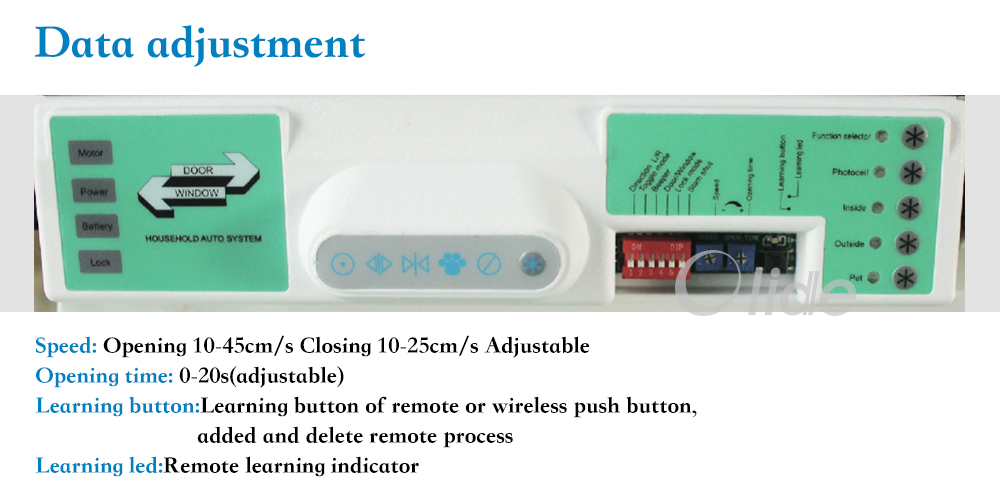 olide residential sliding door opener data adjustment