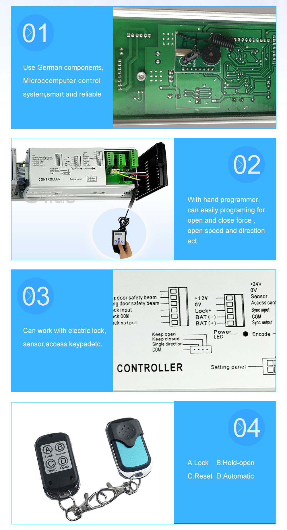 automatic swing door opener with hand programmer features