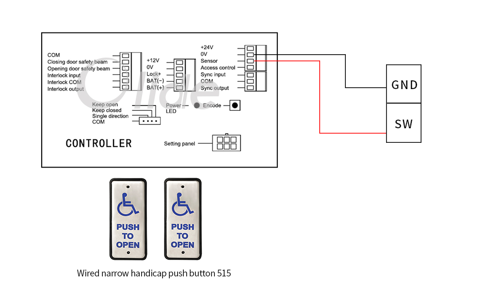 Olide-120B wiring diagram with M-515 wired slim handicapped stainless steel switch