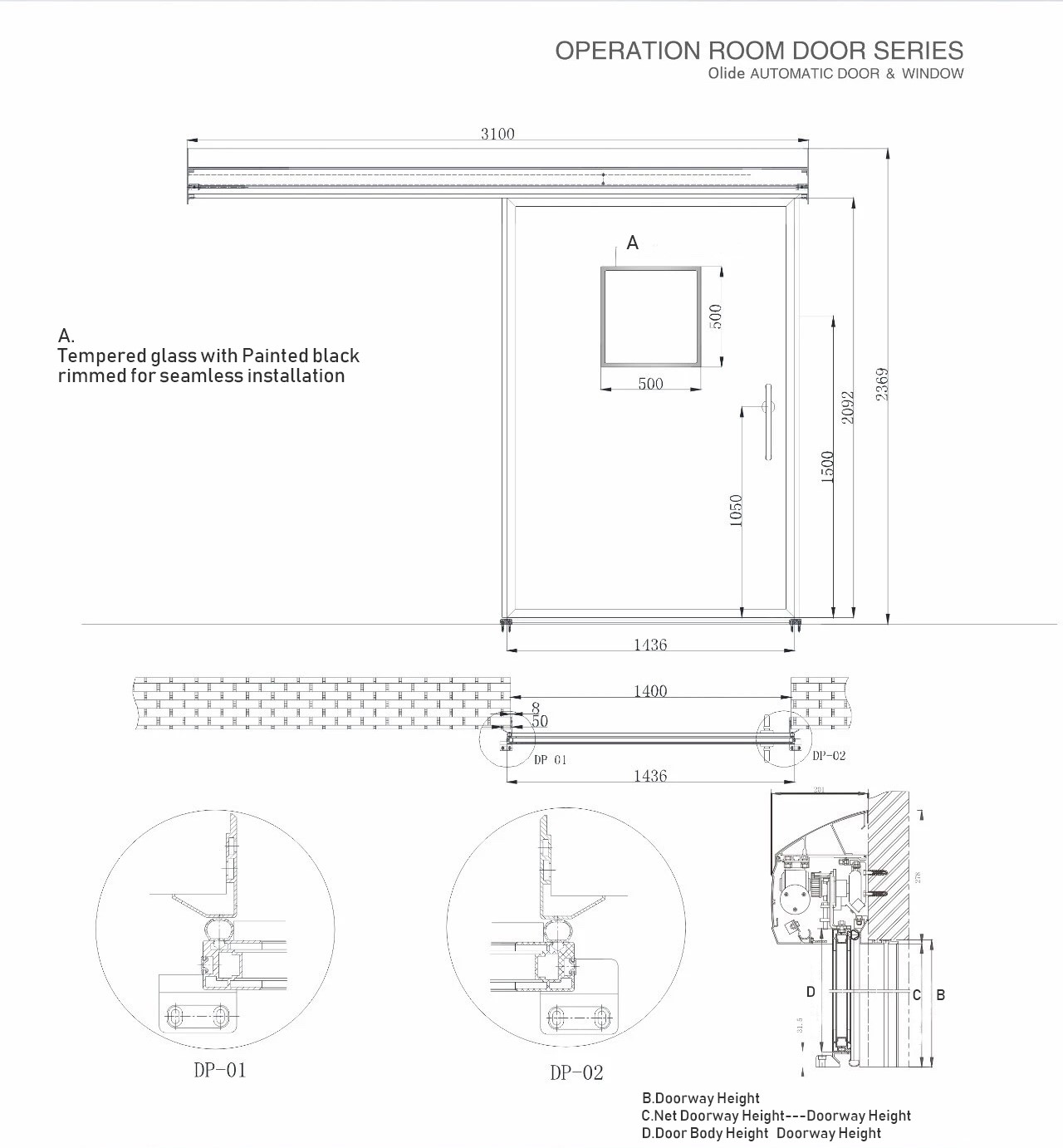 Olide European Type Surface Mounting Automatic Airtight Hospital Sliding Door Opener 2