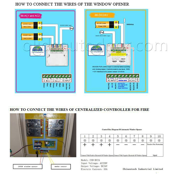 Wireless Electronic Motorised Window Opener Winder wire connection